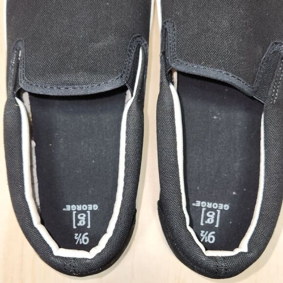 George Black and White Slip-On Sneakers Men 9.5 Loafer Canvas - Picture 7 of 9